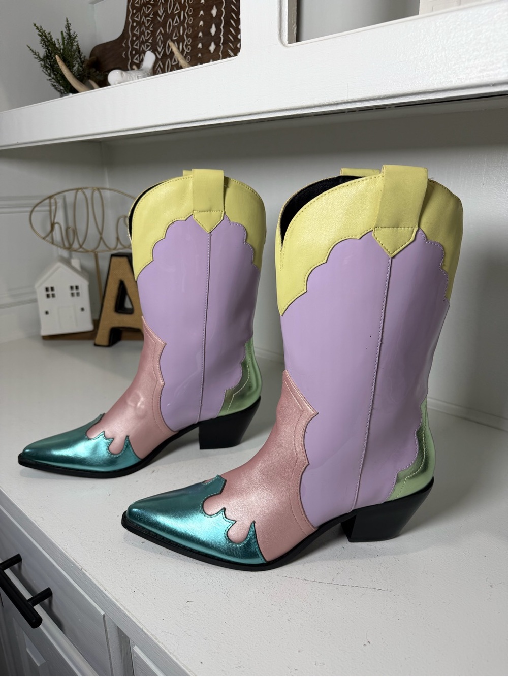Daisy Street Cowboy Boots Women 6 Pastel Colorblock Western Festival Barbiecore